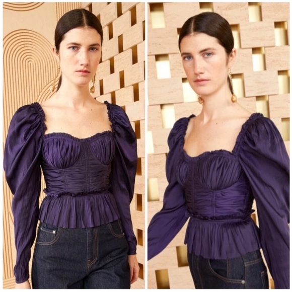 NWT Ulla Johnson Mia Ruffled Peplum Satin Top in Purple, Size 8 - Picture 2 of 6